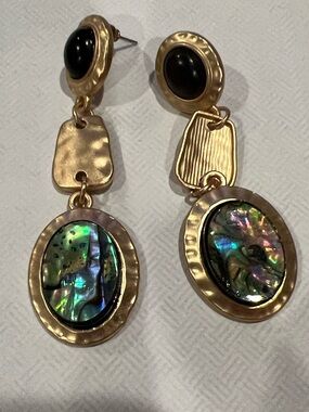 20 Gold-Tone Abalone Drop Earrings with Black Accent